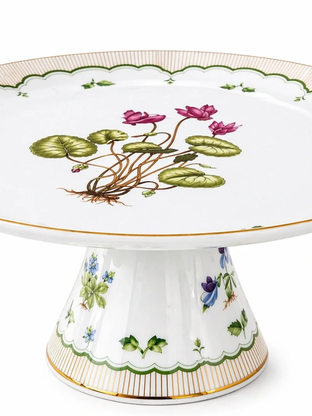 Victorian Garden Pedestal Cake Stand Floral Porcelain Footed Serving Plate